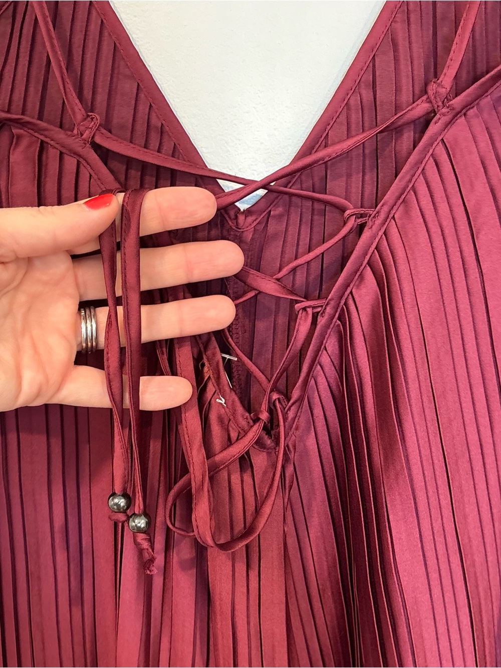 ANTHRPOLOGIE burgundy satin pleated jumpsuit - Picture 7 of 11
